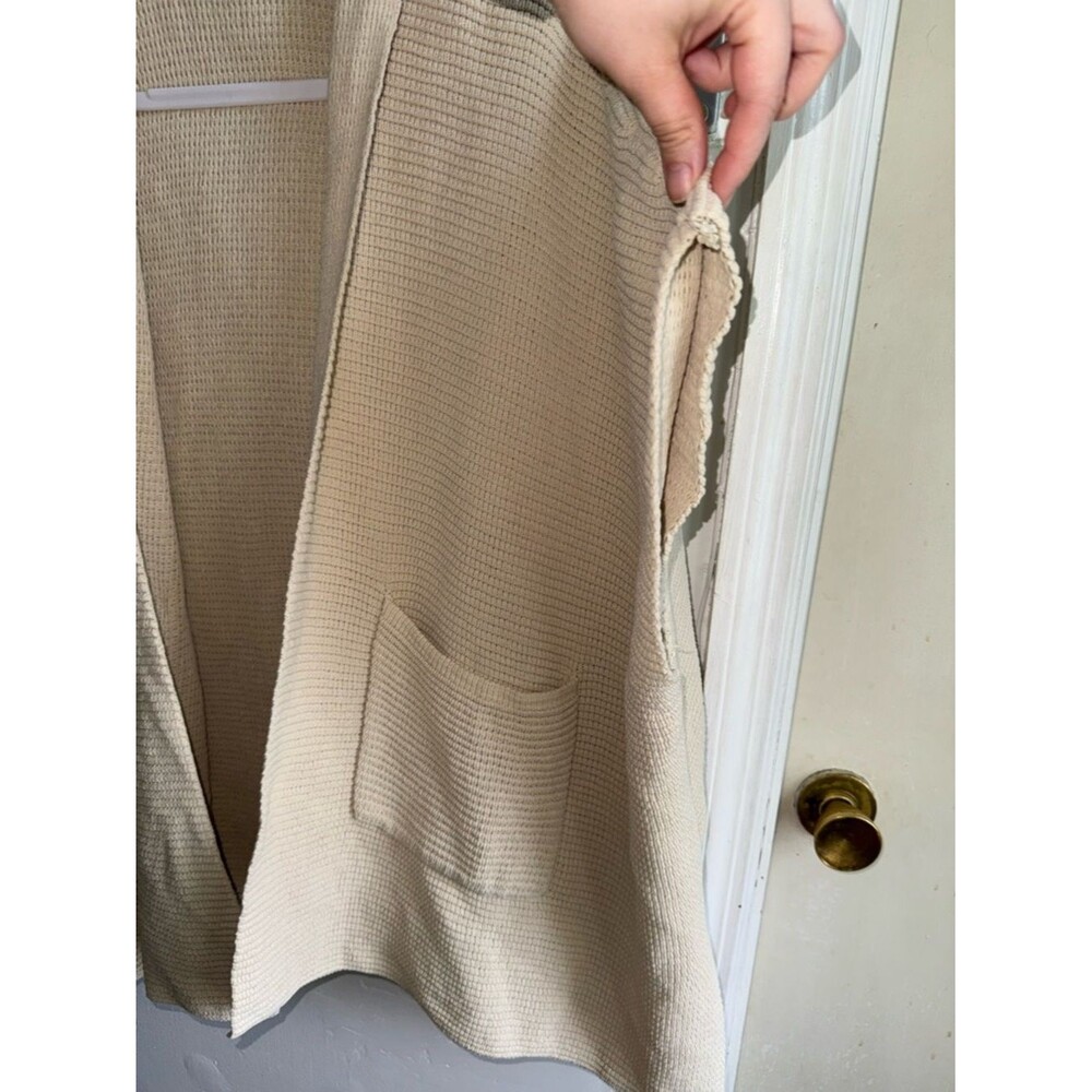 aerie Cream Waffle Knit Open-Front Cardigan with Pockets and Hood - Picture 3 of 6